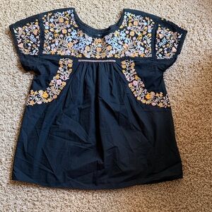 Madewell Floral Embroidered Black Blouse XS